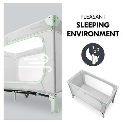 Hauck Dream N Play Plus Travel Bed Foldable Baby & Toddler Cot With Carry Bag (Dusty Mint)