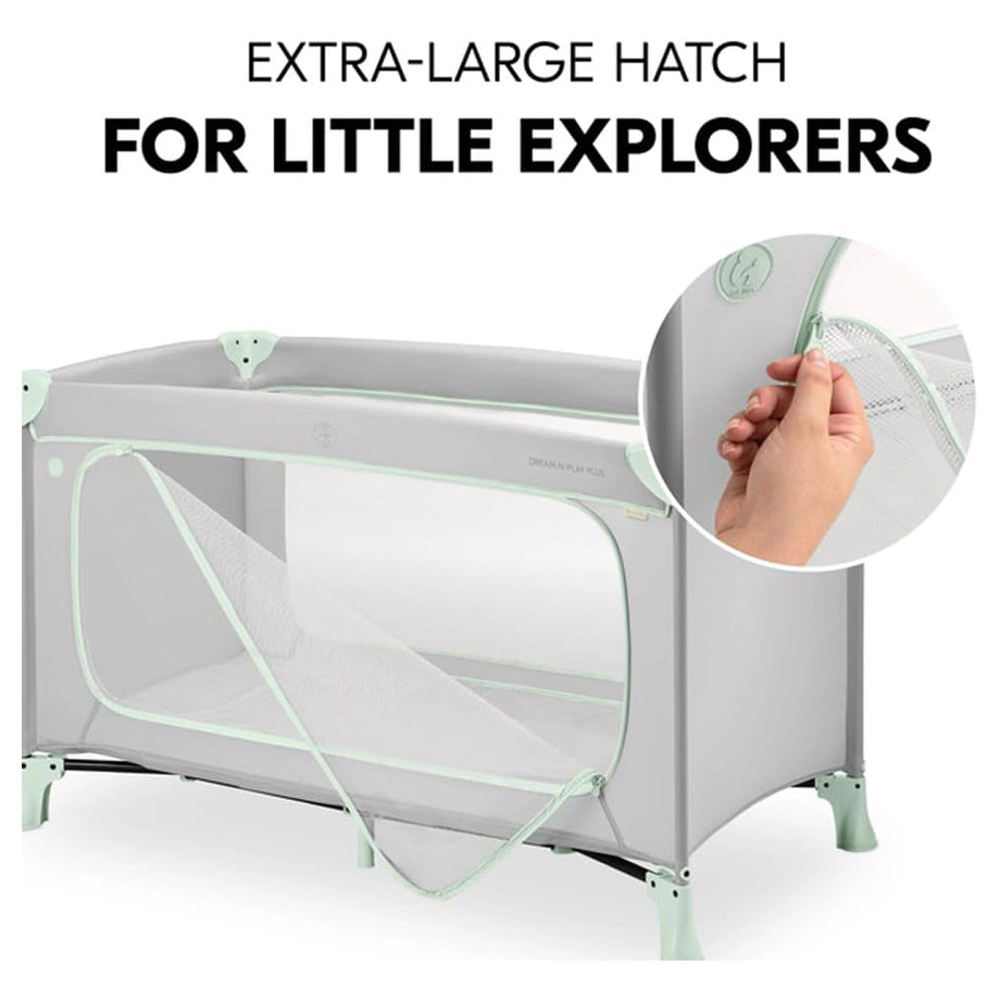 Hauck Dream N Play Plus Travel Bed Foldable Baby & Toddler Cot With Carry Bag (Dusty Mint)