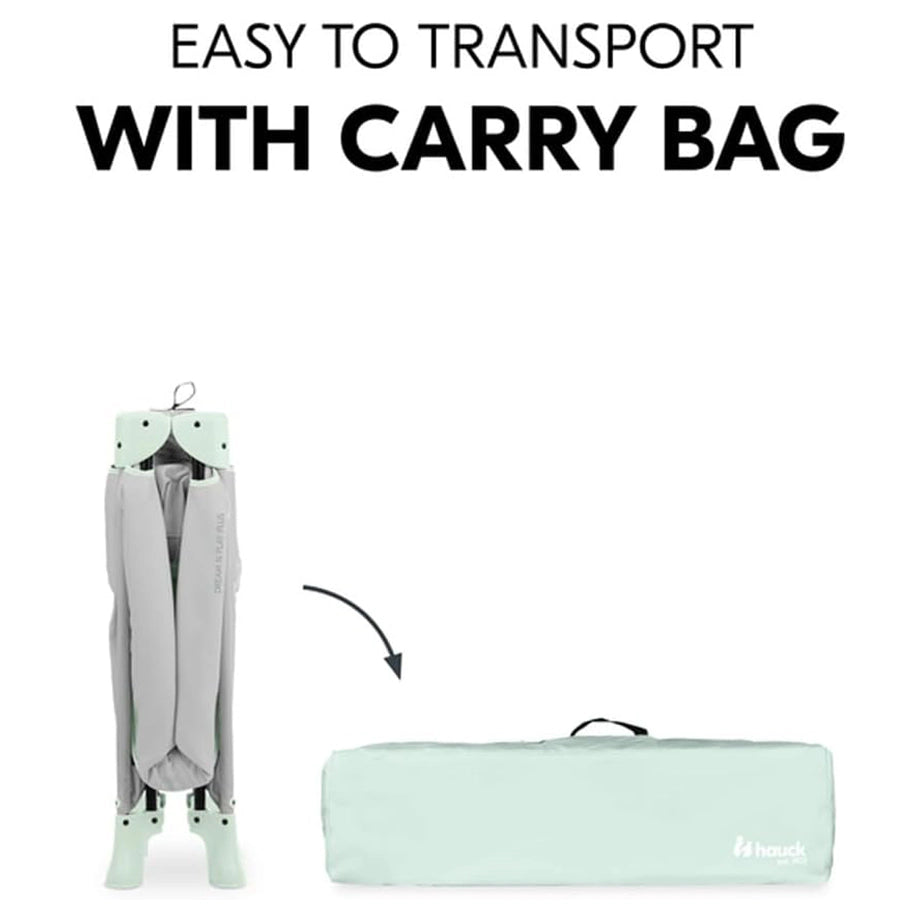 Hauck Dream N Play Plus Travel Bed Foldable Baby & Toddler Cot With Carry Bag (Dusty Mint)