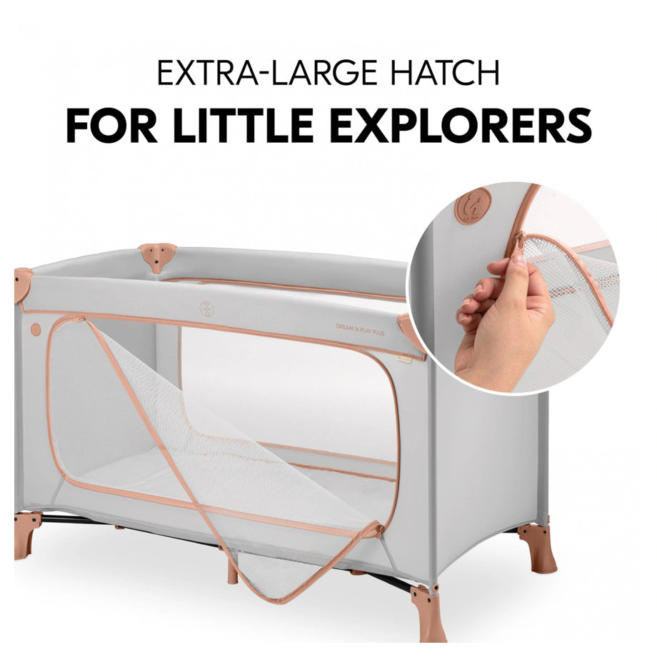 Hauck Dream N Play Plus Travel Bed Foldable Baby & Toddler Cot With Carry Bag (Dusty Cork)