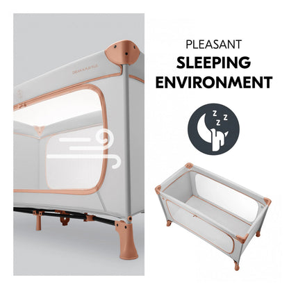 Hauck Dream N Play Plus Travel Bed Foldable Baby & Toddler Cot With Carry Bag (Dusty Cork)