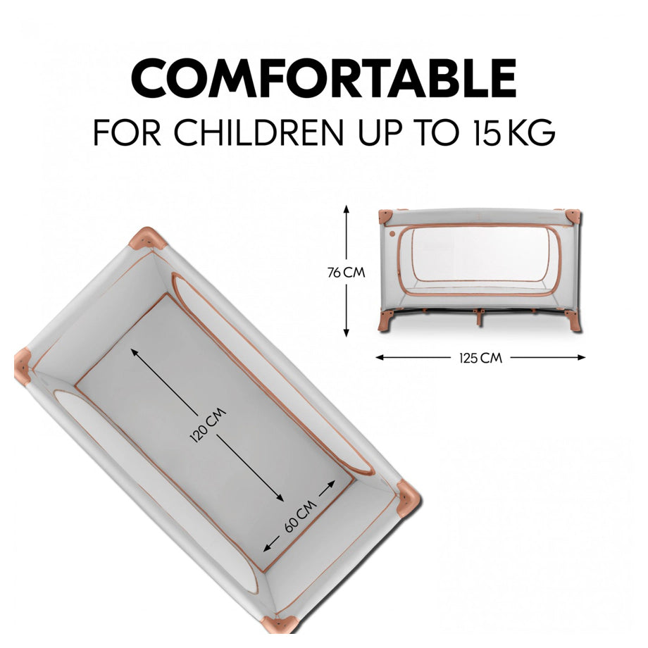 Hauck Dream N Play Plus Travel Bed Foldable Baby & Toddler Cot With Carry Bag (Dusty Cork)
