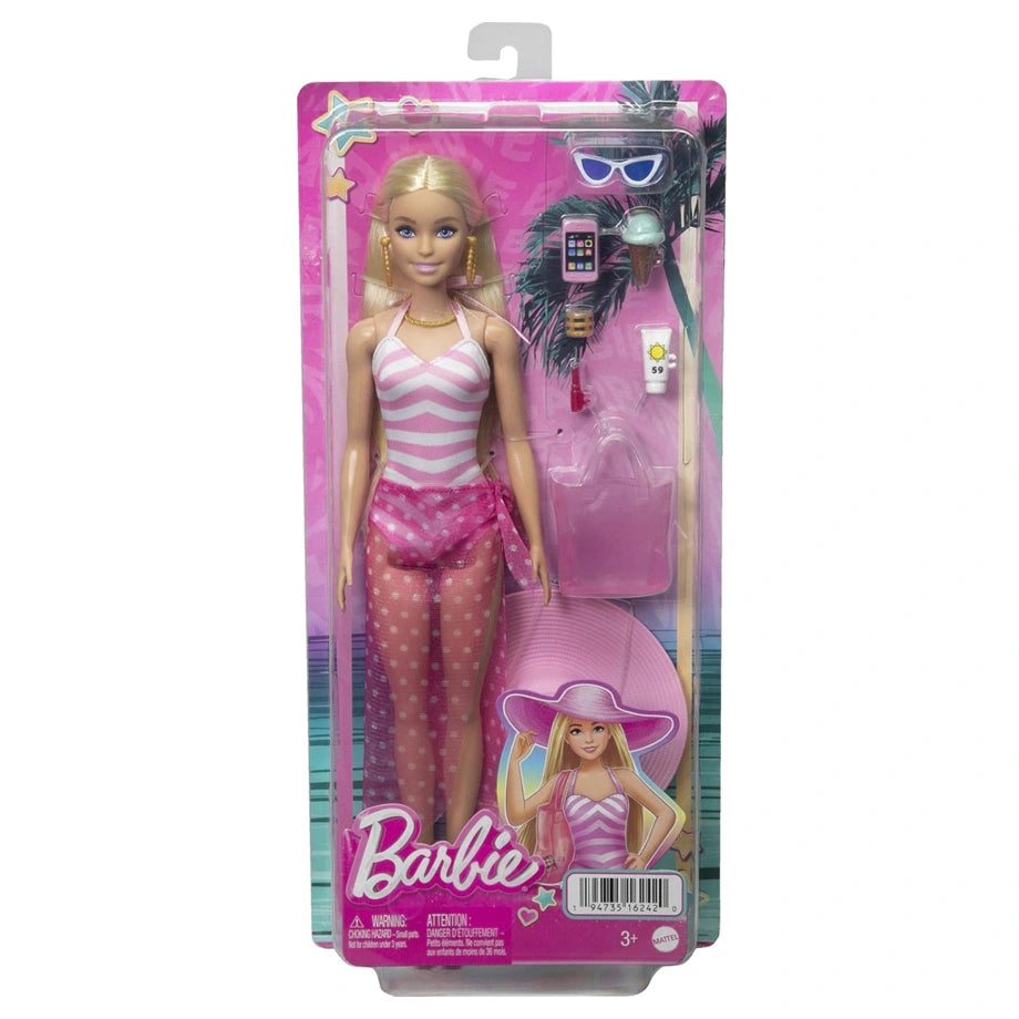 Barbie Beach Fun Blonde Doll with Accessories (30 cm)