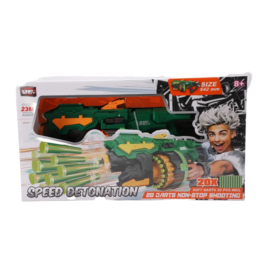 Hip Shot Battery-Operated Soft Bullet Gun Set (20 Chambers, Includes 40 Bullets)