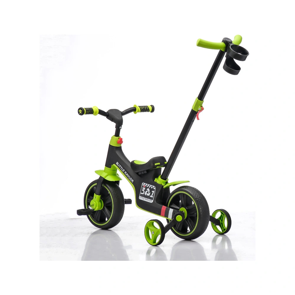 Tobbi Toys Kids 3-in-1 Tricycle with Parent Push Handle (Green)
