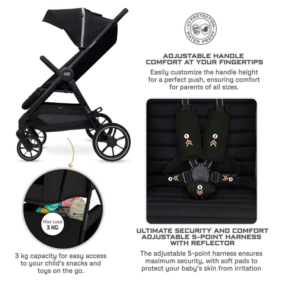 Neobreez Vento All Terrain High Landscape Baby Stroller (Black)
