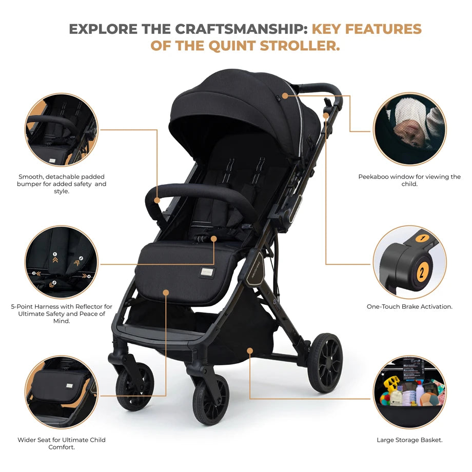 Neobreez Quint Reversible Handle Compact Travel Stroller (Black)