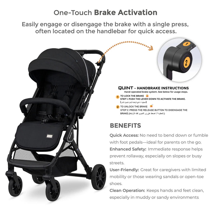 Neobreez Quint Reversible Handle Compact Travel Stroller (Black)