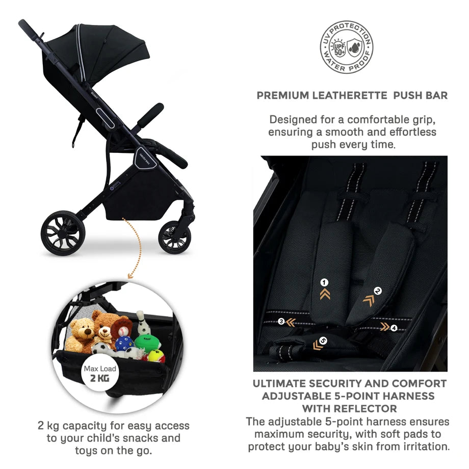 Neobreez Quint Reversible Handle Compact Travel Stroller (Black)