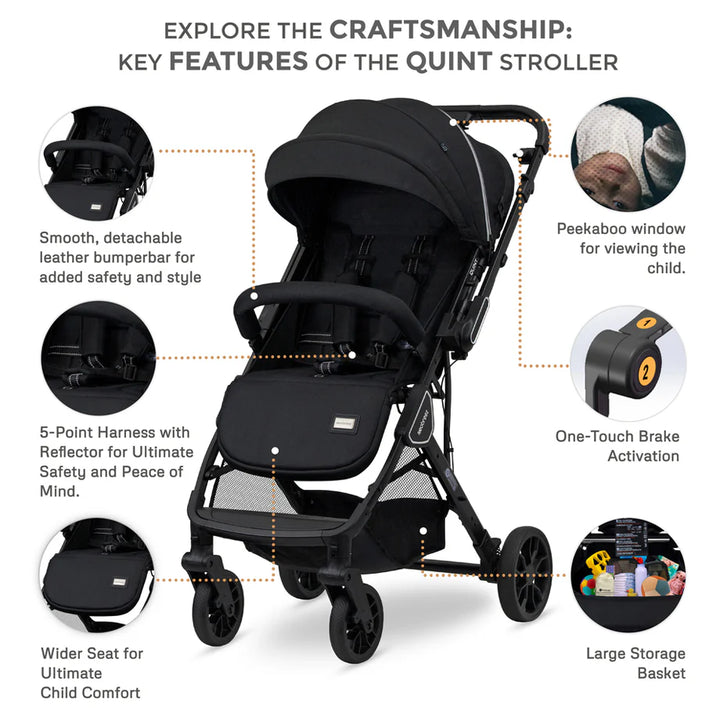 Neobreez Quint Reversible Handle Compact Travel Stroller (Black)