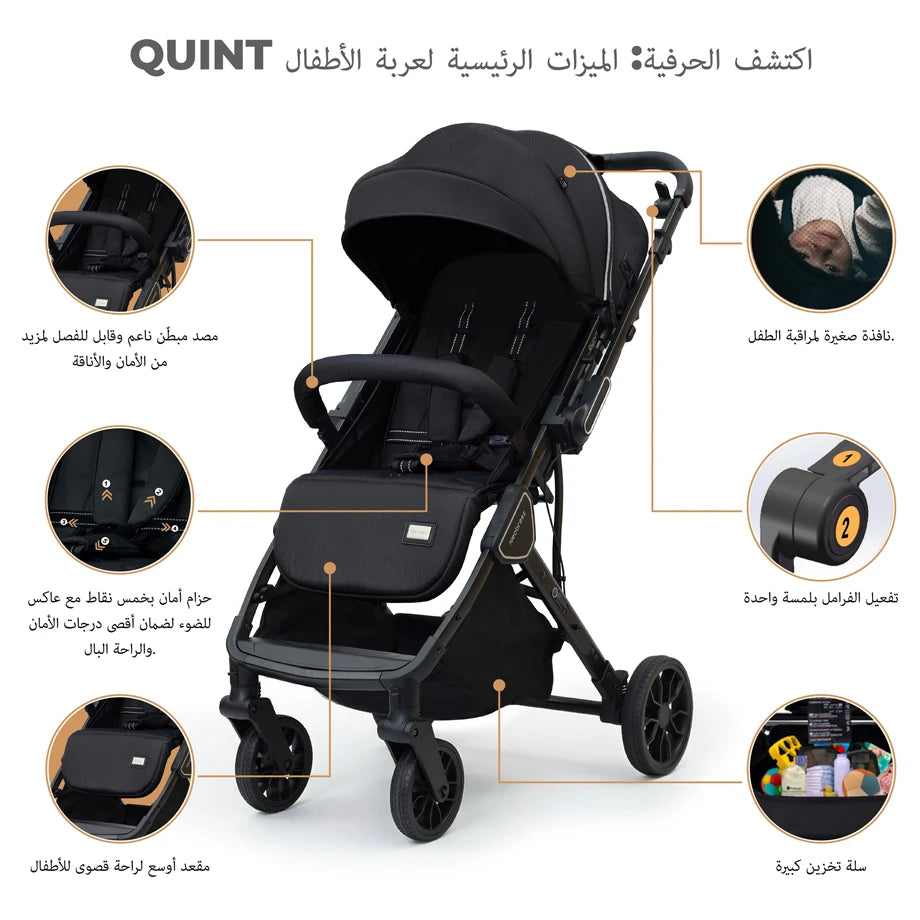 Neobreez Quint Reversible Handle Compact Travel Stroller (Black)