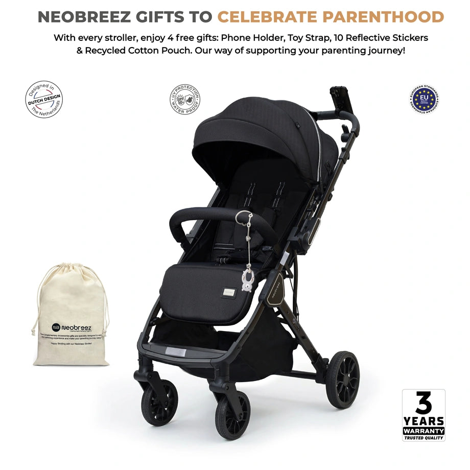 Neobreez Quint Reversible Handle Compact Travel Stroller (Black)