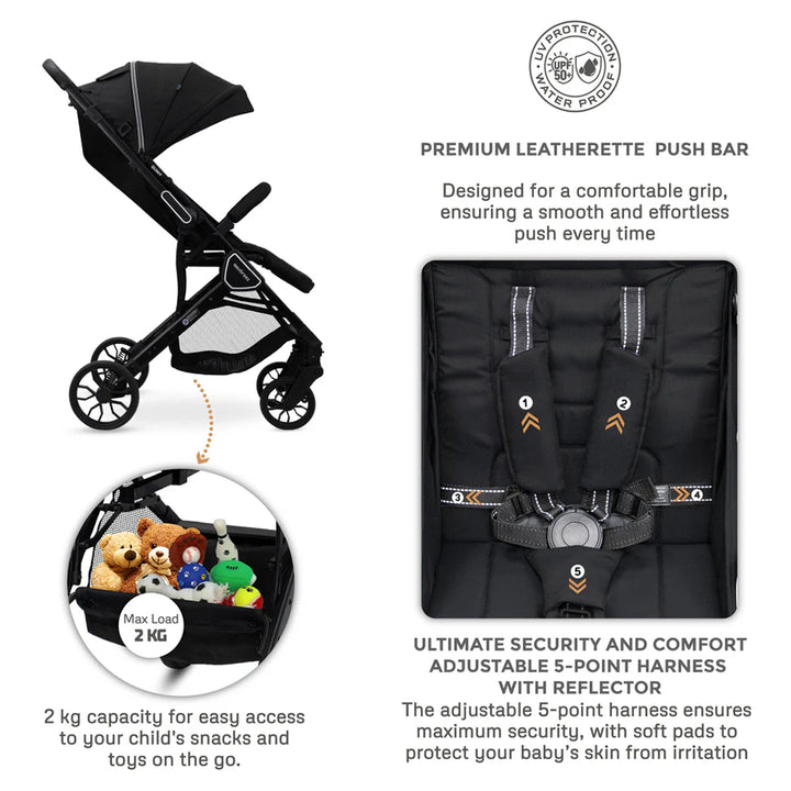 Neobreez Quint Reversible Handle Compact Travel Stroller (Black)
