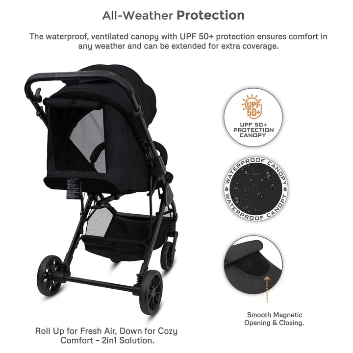 Neobreez Quint Reversible Handle Compact Travel Stroller (Black)