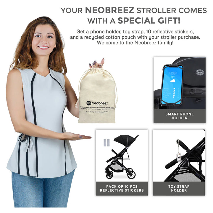Neobreez Quint Reversible Handle Compact Travel Stroller (Black)