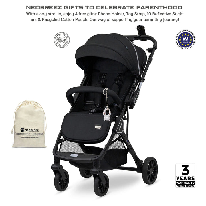 Neobreez Quint Reversible Handle Compact Travel Stroller (Black)