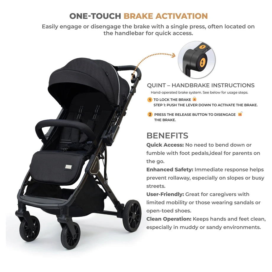 Neobreez Quint Reversible Handle Compact Travel Stroller (Black)