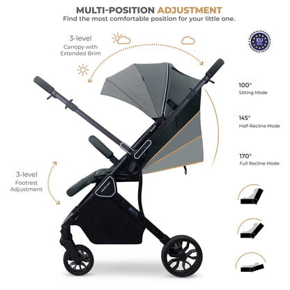 Neobreez Quint Reversible Handle Compact Travel Stroller (Grey)