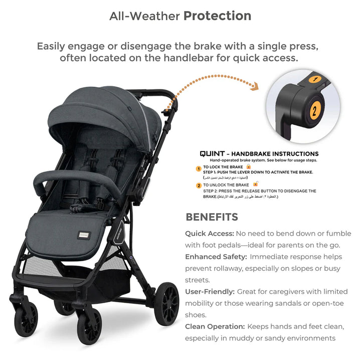 Neobreez Quint Reversible Handle Compact Travel Stroller (Grey)