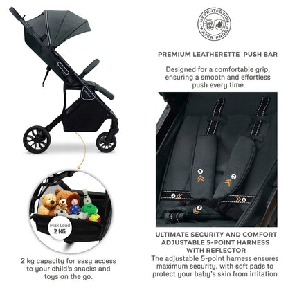 Neobreez Quint Reversible Handle Compact Travel Stroller (Grey)