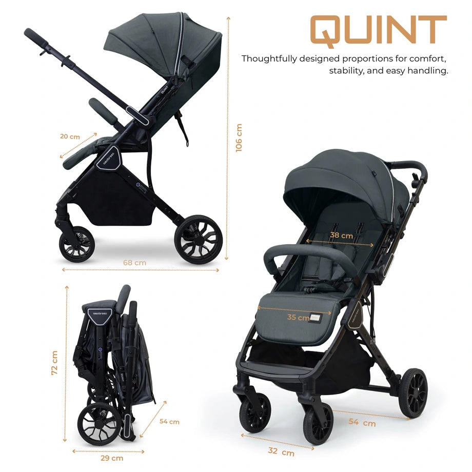 Neobreez Quint Reversible Handle Compact Travel Stroller (Grey)