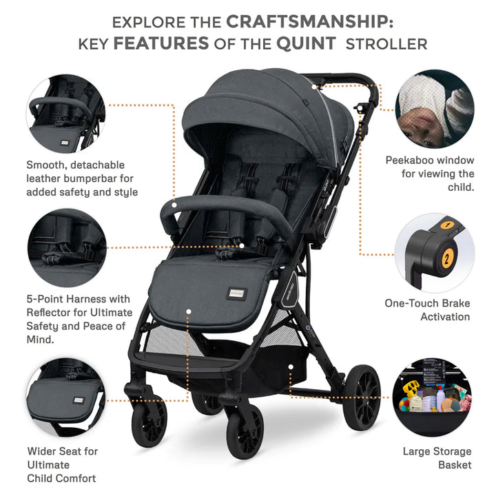 Neobreez Quint Reversible Handle Compact Travel Stroller (Grey)