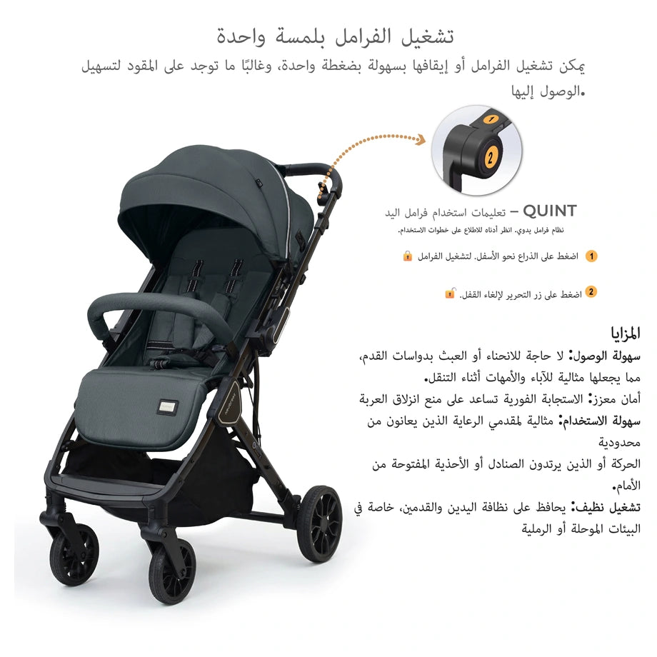 Neobreez Quint Reversible Handle Compact Travel Stroller (Grey)