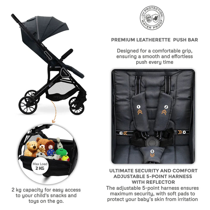 Neobreez Quint Reversible Handle Compact Travel Stroller (Grey)