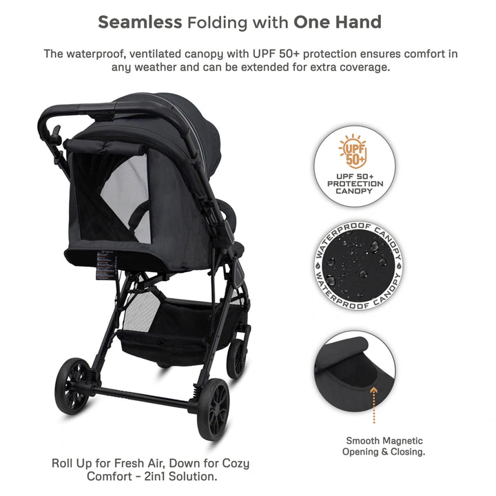 Neobreez Quint Reversible Handle Compact Travel Stroller (Grey)