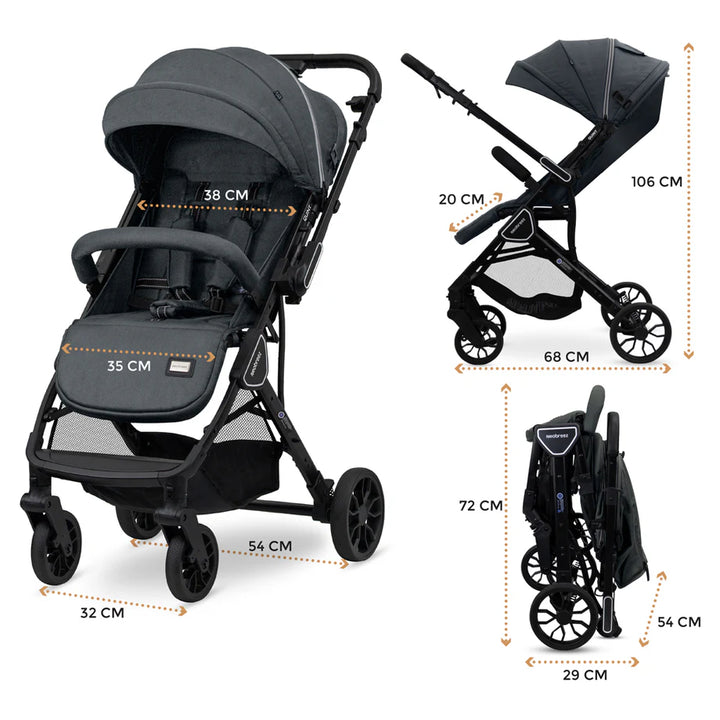 Neobreez Quint Reversible Handle Compact Travel Stroller (Grey)