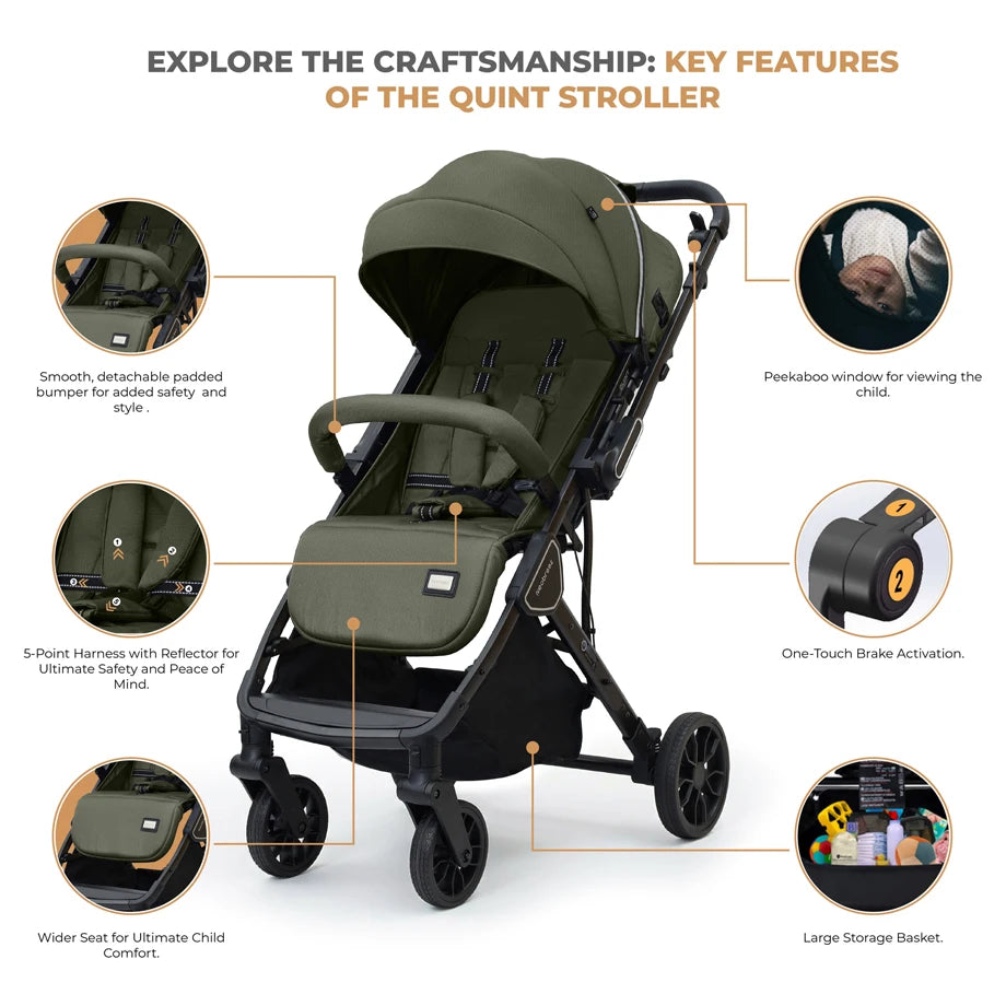 Neobreez Quint Reversible Handle Compact Travel Stroller (Green)