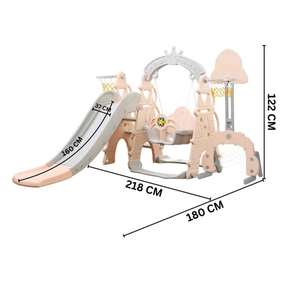 Little Angel Play Center with Slide, Swing, Basketball Hoop & Safety Gate (Pink)