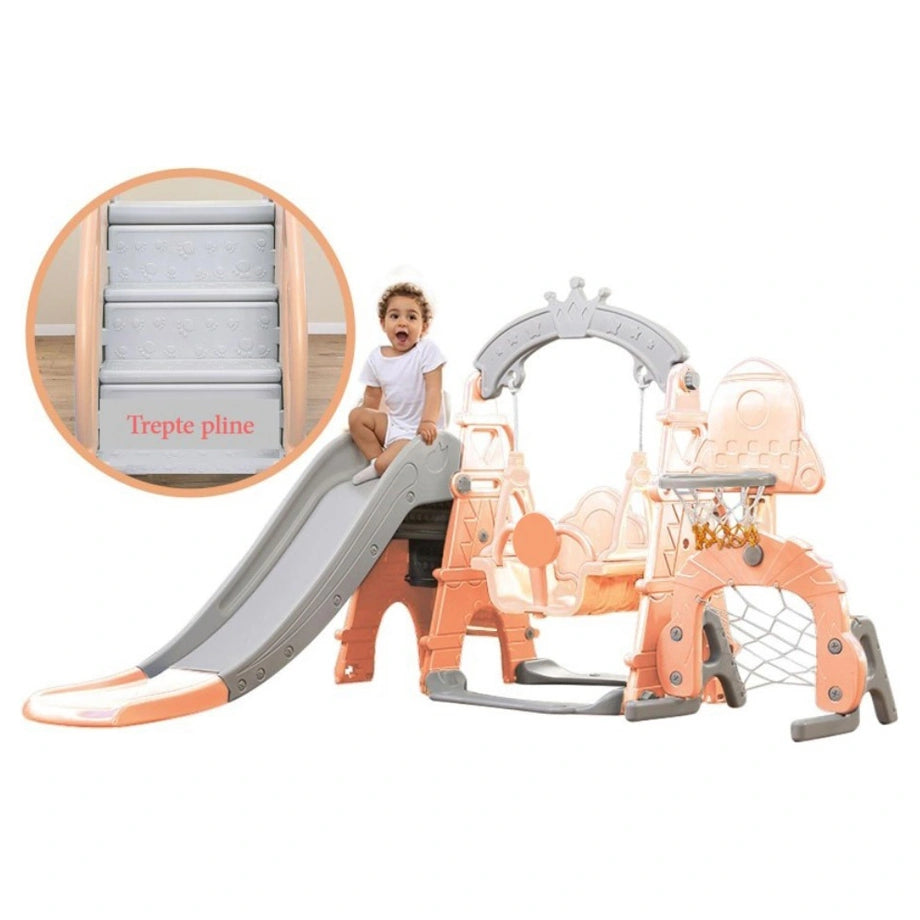 Little Angel Play Center with Slide, Swing, Basketball Hoop & Safety Gate (Pink)
