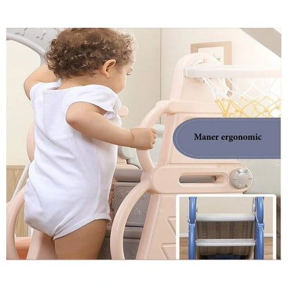Little Angel Play Center with Slide, Swing, Basketball Hoop & Safety Gate (Pink)
