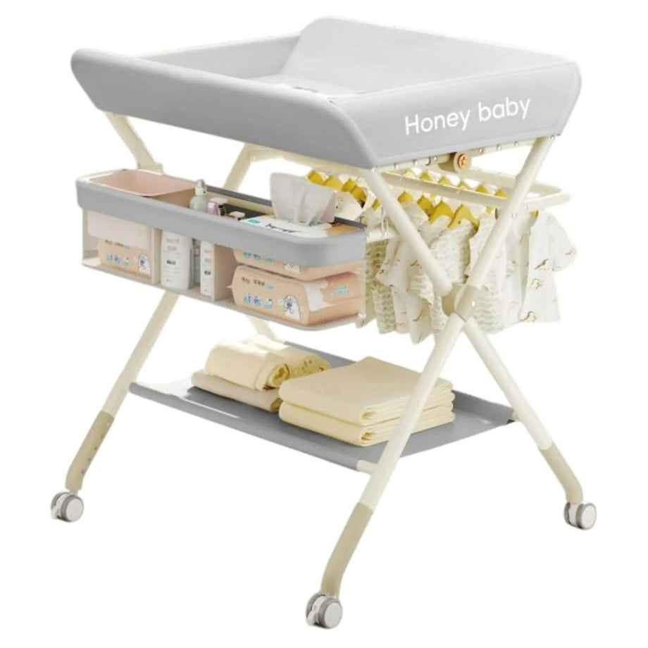 Little Angel Baby Changing Table With Storage Organizer & Wheels (Grey)