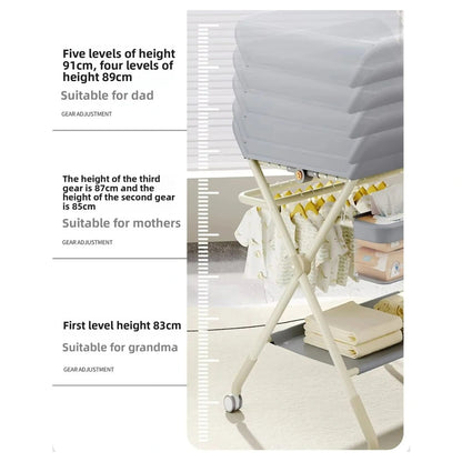 Little Angel Baby Changing Table With Storage Organizer & Wheels (Grey)