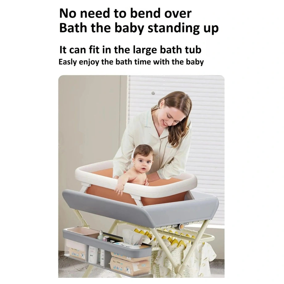 Little Angel Baby Changing Table With Storage Organizer & Wheels (Grey)