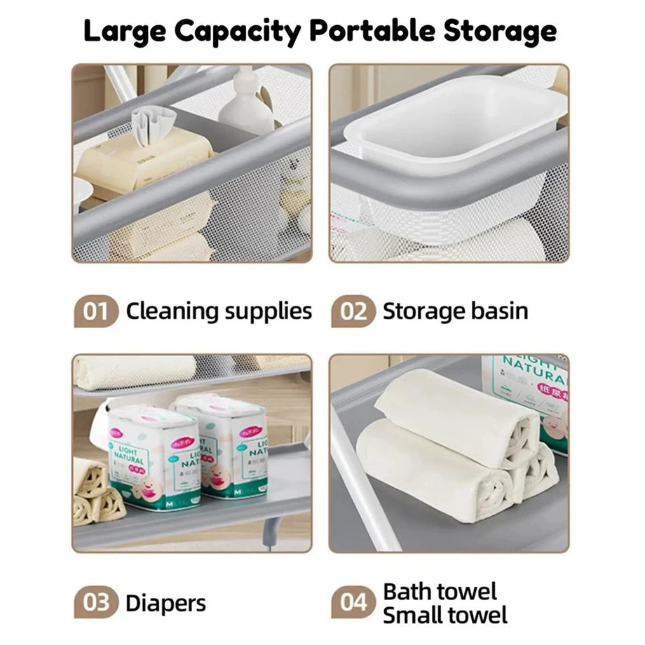 Little Angel Baby Changing Table With Storage Organizer & Wheels (Grey)