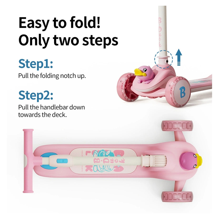 B.Duck 3-Wheel Kids Scooter with LED PU Wheels (Pink)