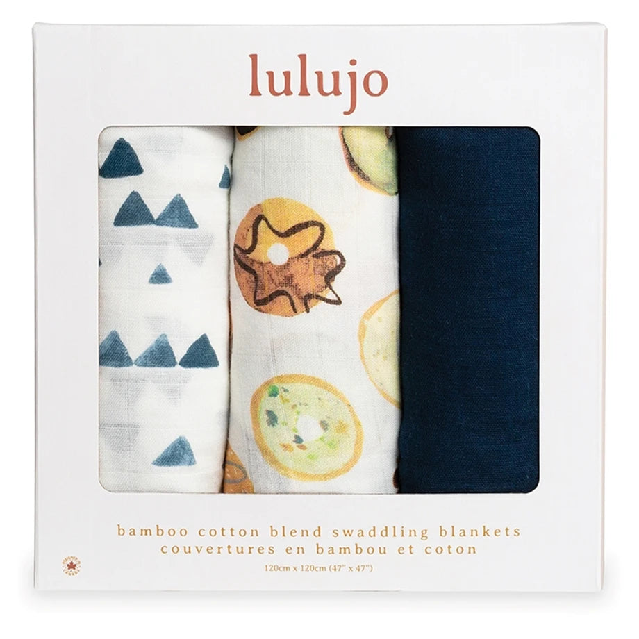 Lulujo 3 Pack Bamboo Muslin Swaddle Blankets (Baby Blues)