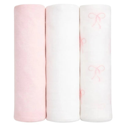 Lulujo Bamboo Muslin Swaddle Blankets 3 Pack (Bows, Ballet Slipper & White)