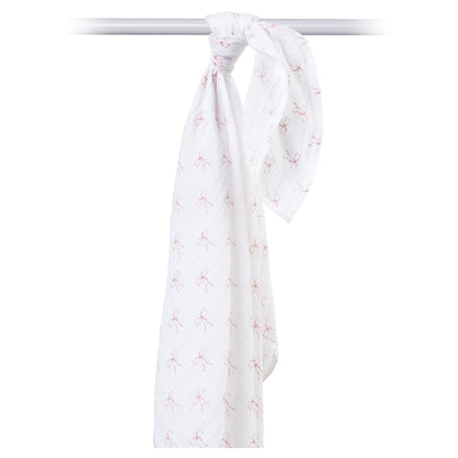 Lulujo Bamboo Muslin Swaddle Blankets 3 Pack (Bows, Ballet Slipper & White)