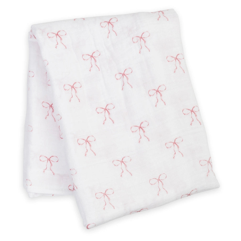 Lulujo Bamboo Muslin Swaddle Blankets 3 Pack (Bows, Ballet Slipper & White)