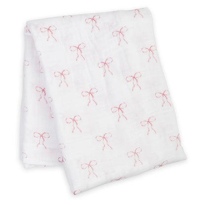 Lulujo Bamboo Muslin Swaddle Blankets 3 Pack (Bows, Ballet Slipper & White)