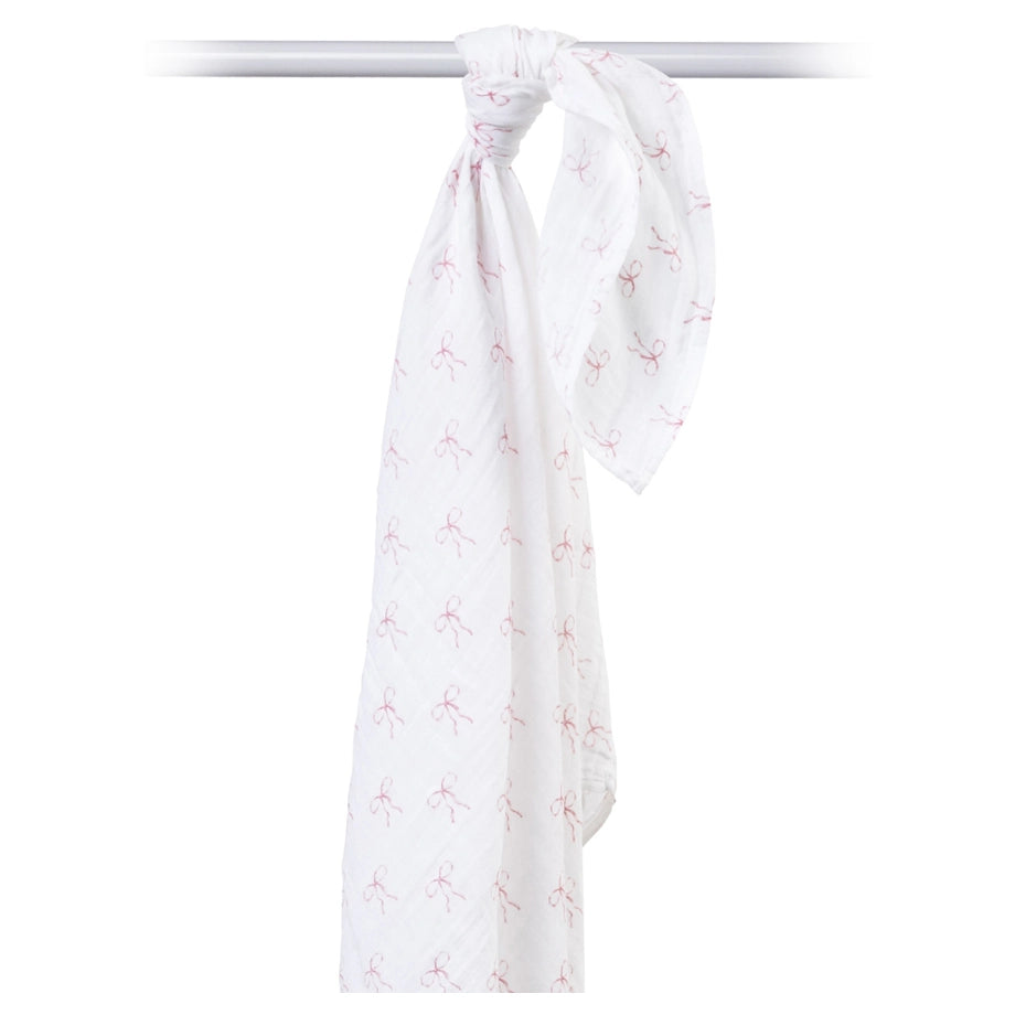 Lulujo Bamboo Muslin Swaddle Blankets 3 Pack (Bows, Ballet Slipper & White)