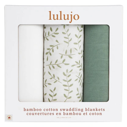Lulujo Bamboo Muslin Swaddle Blankets 3 Pack (Greenery, Sage & White)
