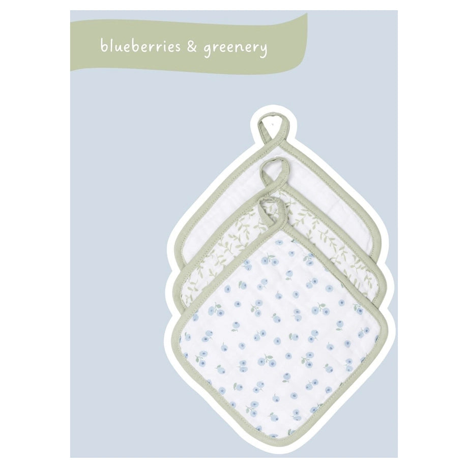 Lulujo 3 Pack Wash Cloths (Blueberries, White & Greenery)