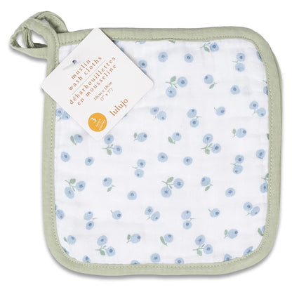 Lulujo 3 Pack Wash Cloths (Blueberries, White & Greenery)