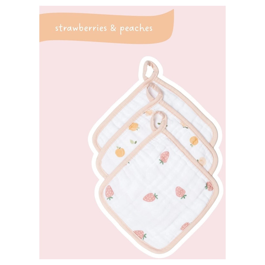 Lulujo 3 Pack Wash Cloths (Peaches, White & Strawberries)