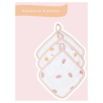 Lulujo 3 Pack Wash Cloths (Peaches, White & Strawberries)